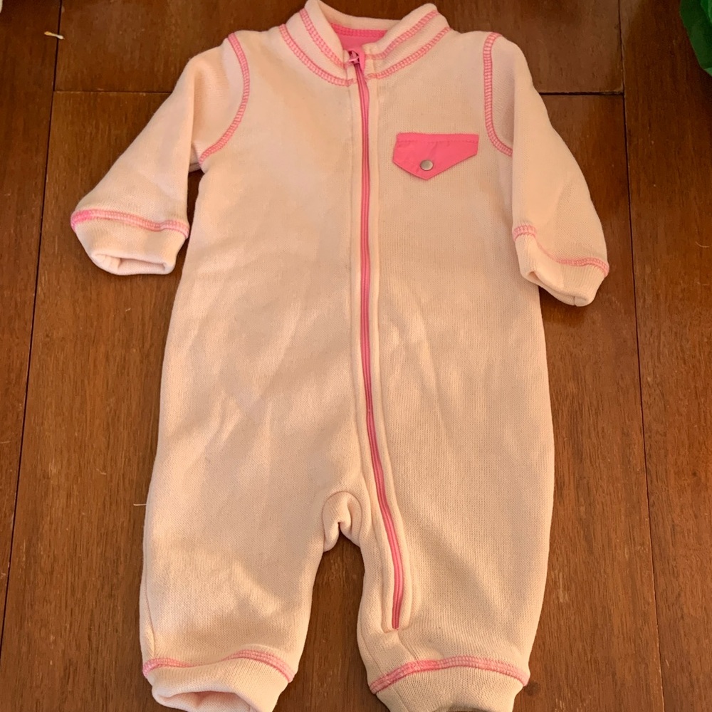 🫐3/$30 Eddie Bauer Pale Pink Zip Romper with Hot Pink Trim size 6-9m
